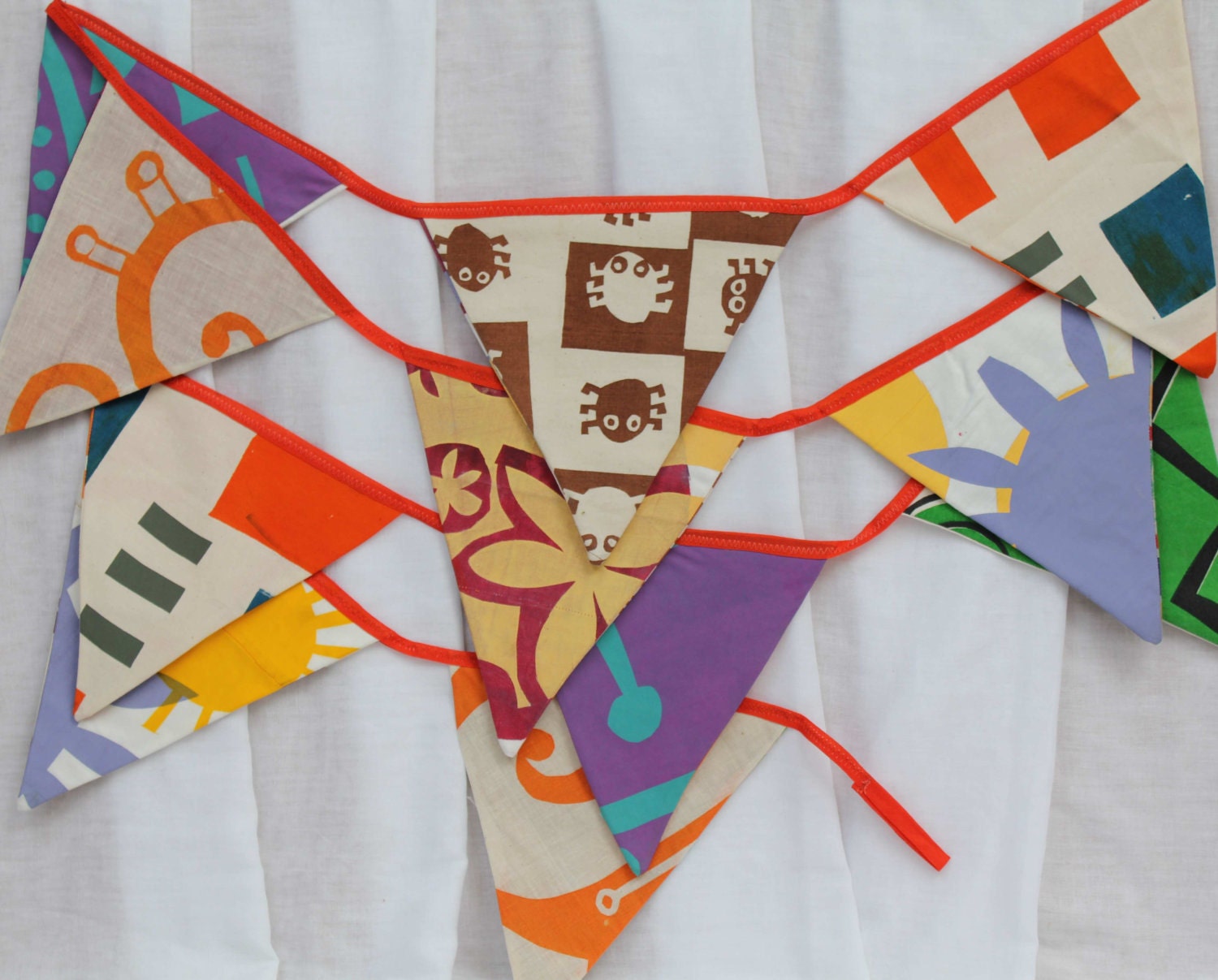 Hand printed bunting in bright colours
