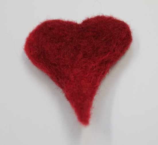Red needle felted heart brooch