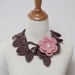 Crocheted Coffee Brown Leaf Necklace with Rose Pink Flower Brooch