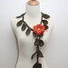 Crochet Lariat/Necklace in Moss Green with Orange Flower Brooch