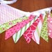 BUNTING, Fabric Flag Banner, Garland, Pennant Home or Nursery Decor, Photo Prop - Pink, White, Green TOO - 9 Feet 9 flags