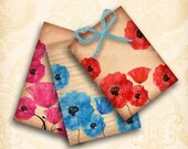 Vintage gift tags Poppy Flowers  2.5 x 3.5 inch Digital Download Collage Sheet ATC / ACEO size printables. Floral shabby chic hang tags
