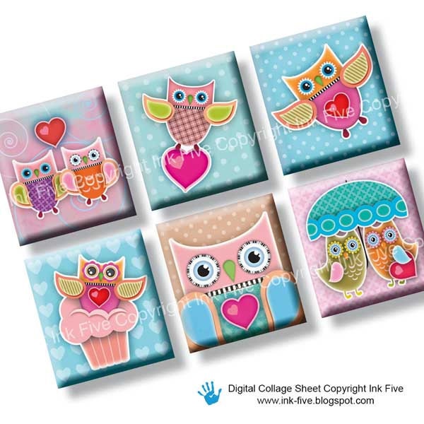 Owls in Love valentines 0.75x0.83 inch squares scrabble tile size images. Two 4x6'' Collage Sheets for scrabble pendants. Digital download.