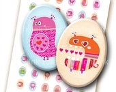 Love Monsters 18x25 mm ovals. Valentines mod digital collage sheet for cabochons, pendants, jewelry, cameos. Modern printable download