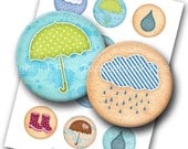 Spring Rainy Day 2 inch circles. Rain clouds rainbows & raindrops printable Digital Collage Sheet for cards, cupcake toppers, hang tags