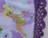PURPLE TINKERBELL Fleece Blanket with crocheted edging for a baby, infant or toddler - SALE