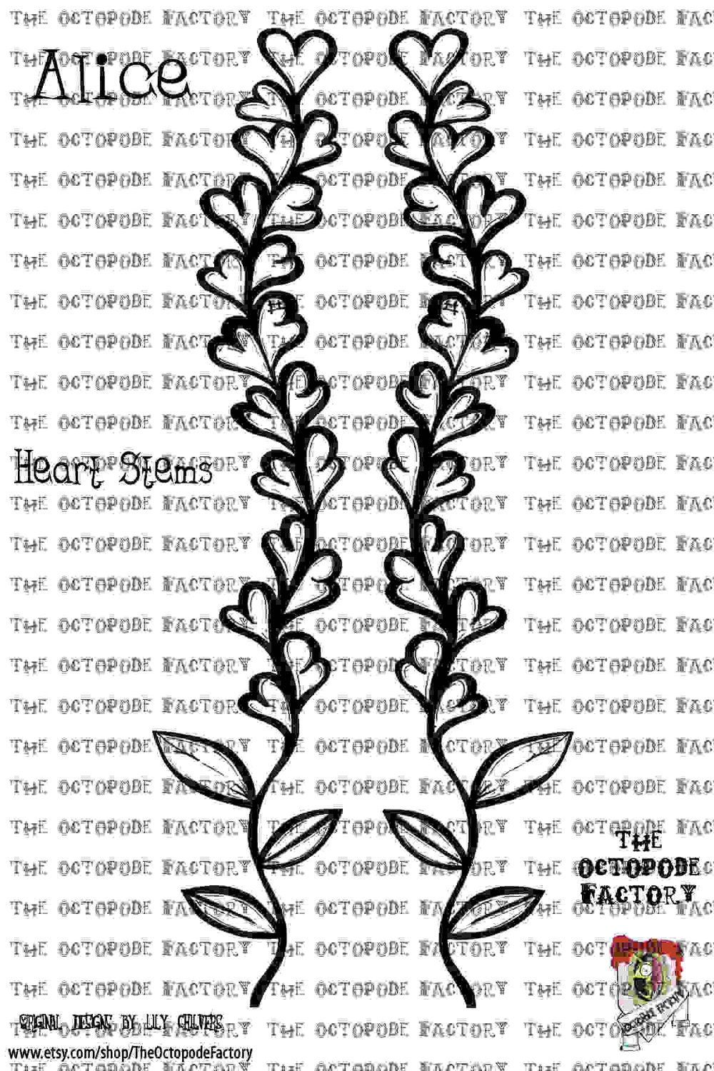 Whimsical Heart Stalks Digital Stamp Image (instant download)