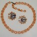 Tangerine Moonglow Necklace Earrings Set Vintage 1960s Mad Men Orange Peach Lucite Crystal Beads