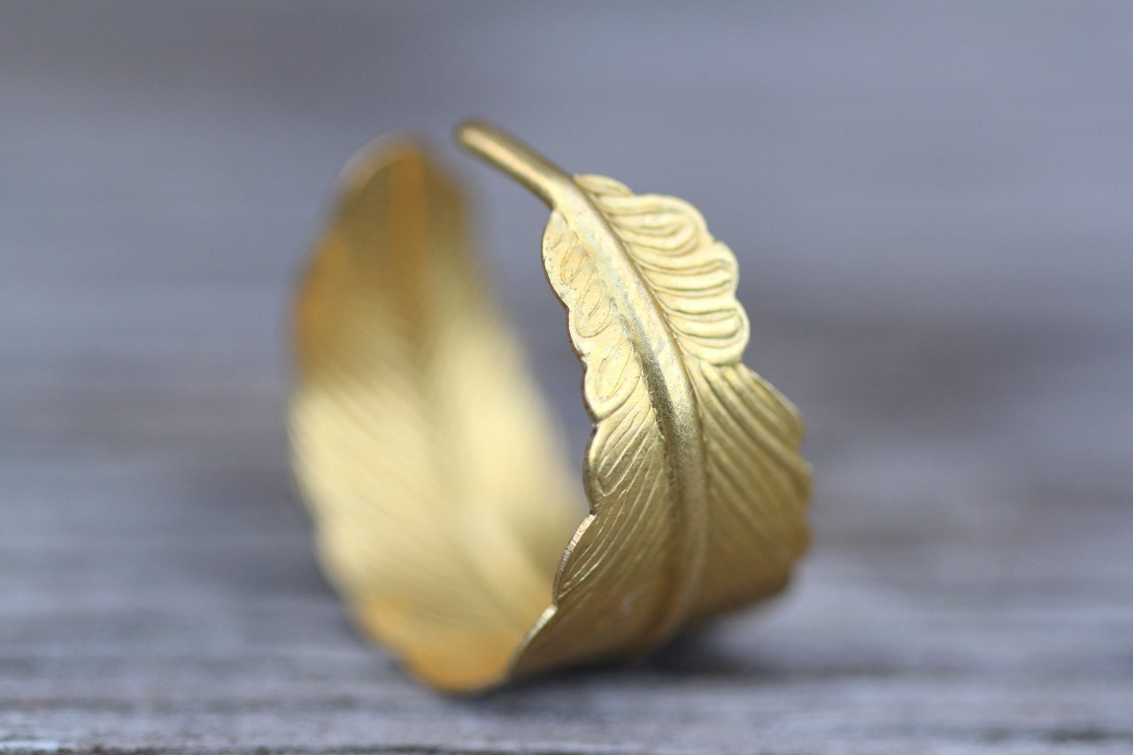 Feather Ring : Gold Infusion. Bohemian Gold Feather Wrap Ring, Feather Charm, Adjustable, Leaf, Simple, Casual, Yoga