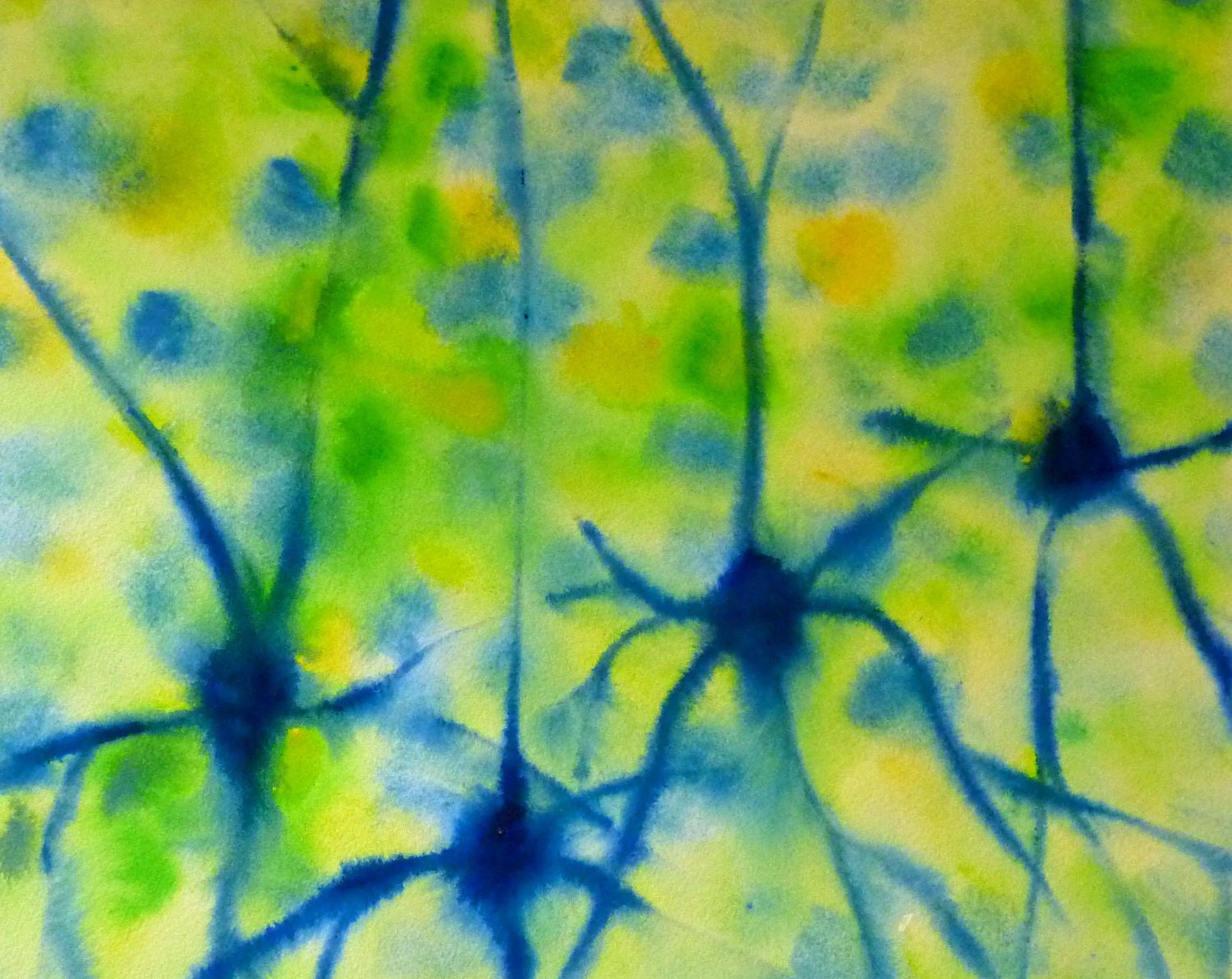 Blue Green Neurons - Original Watercolor Painting