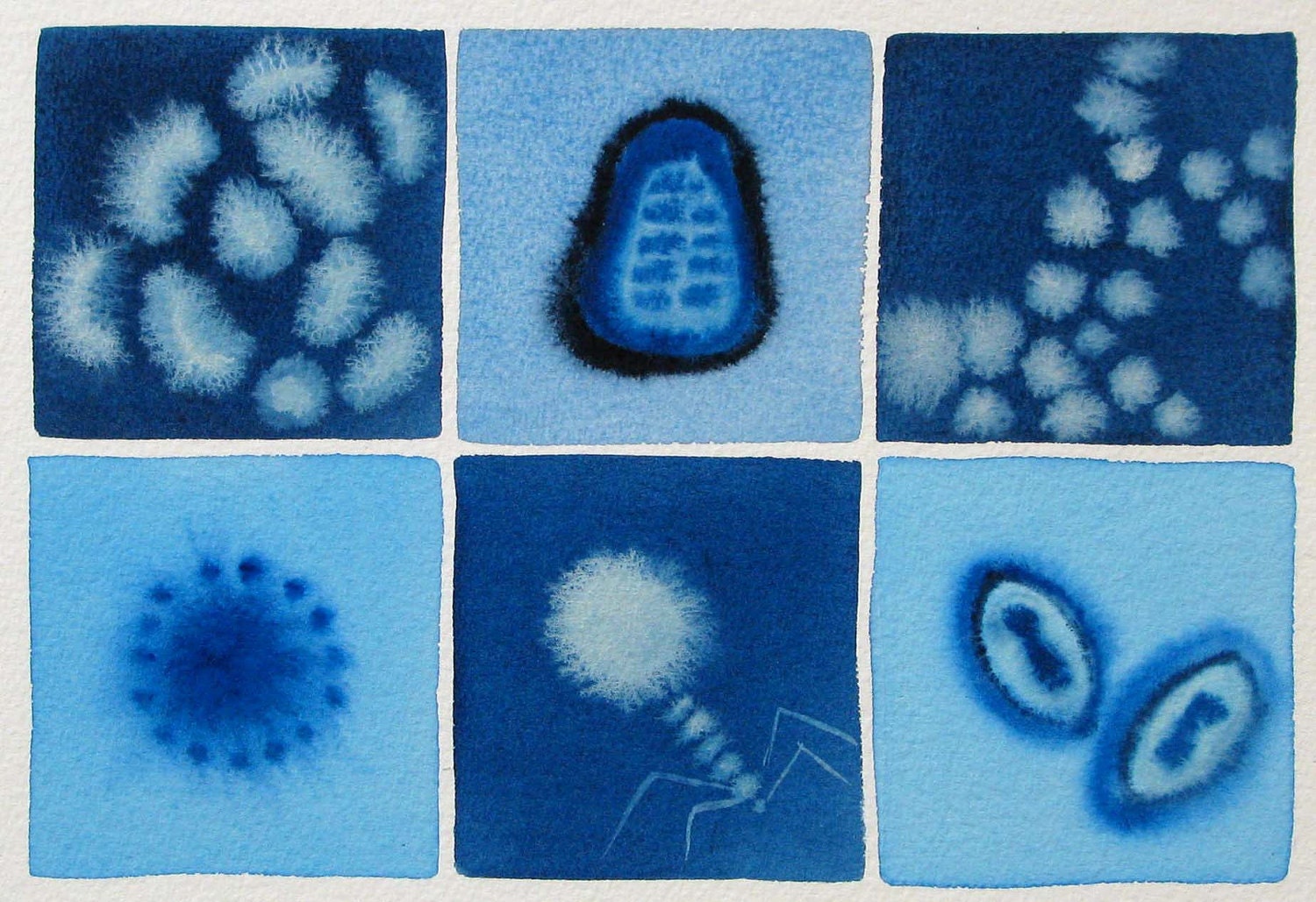 Blue Virus 3 - original watercolor painting