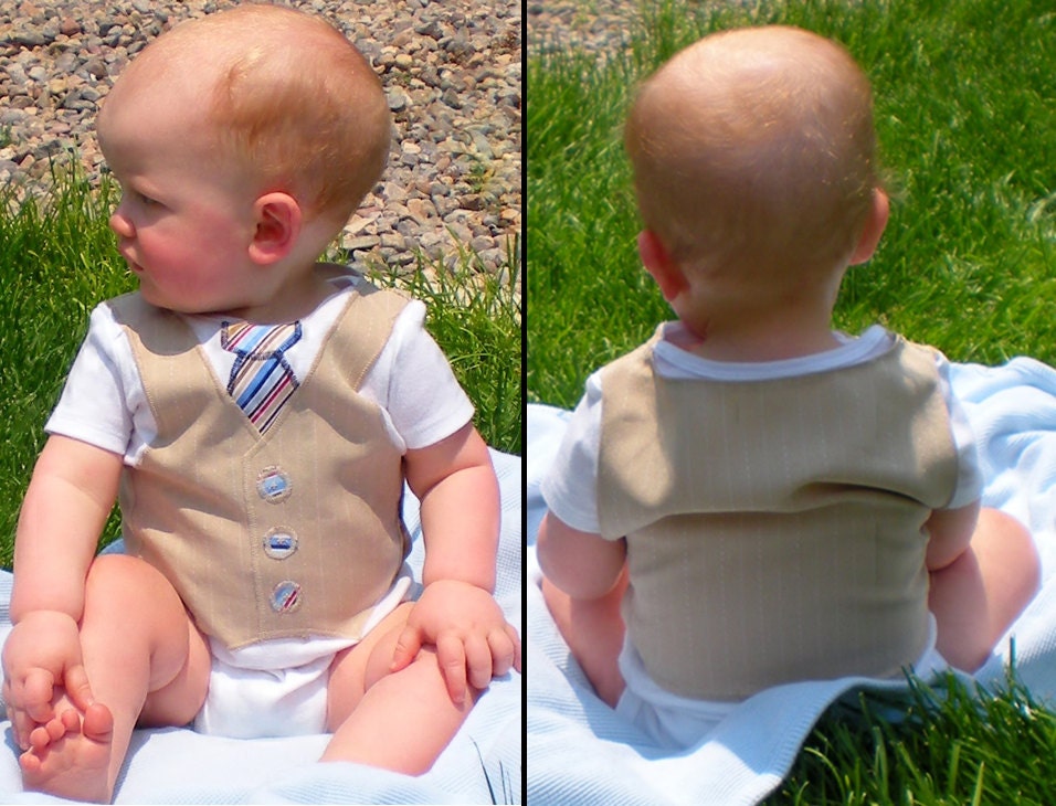Tie and Pinstripe Vest Onesie - with Vest on back - Boutique Baby Boy Clothes