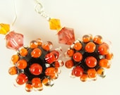 Glass Bead Earrings, Orange Dangle Earrings, Lampwork Earrings, Bumpy Black Earrings, Lampwork Jewelry, Beadwork Earrings