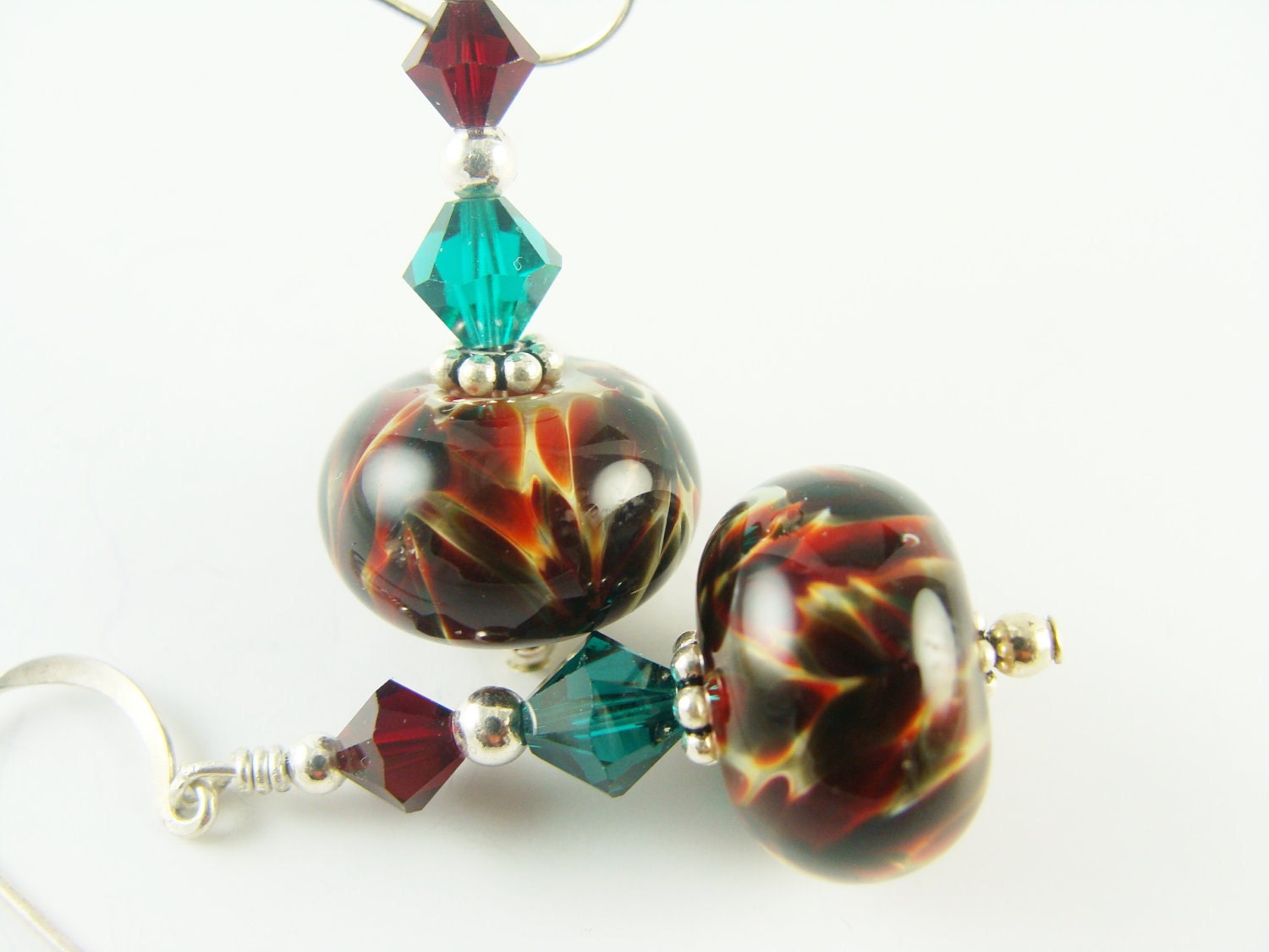 Lampwork Earrings, Glass Bead Earrings, Beadwork Earrings, Dangle Earrings, Lampwork Jewelry, Dark Red Beaded Earrings, Drop Earrings