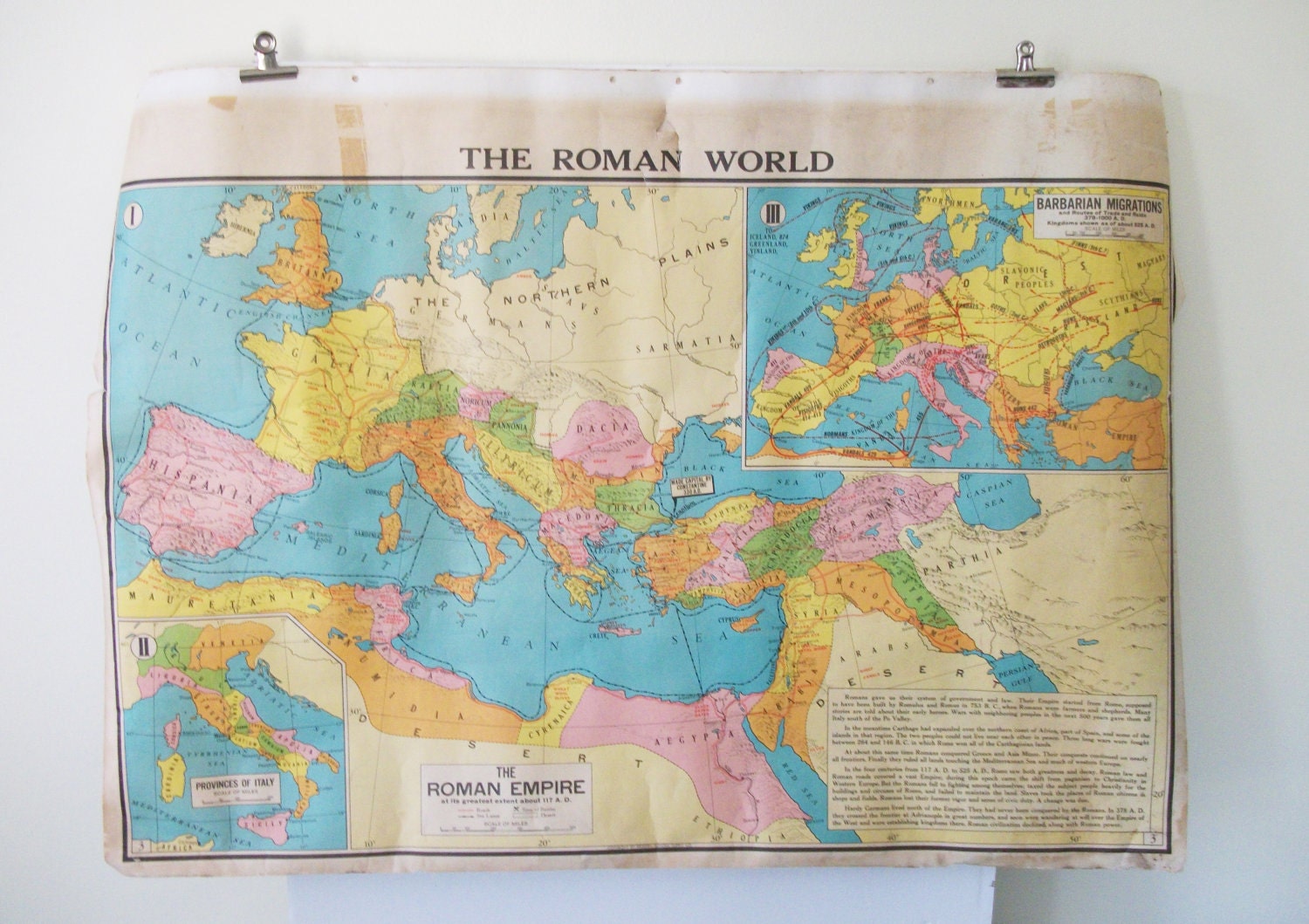 SALE Vintage School Map of Europe and The Middle East / The Roman World -Large Colorful Map - Modern School Supply Co, Inc
