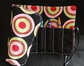 Mod Green and Pink Circles Mini Crayon Keeper with 8 crayons, Perfect for Easter, Party Favors, Purse, Diaper bag, etc.
