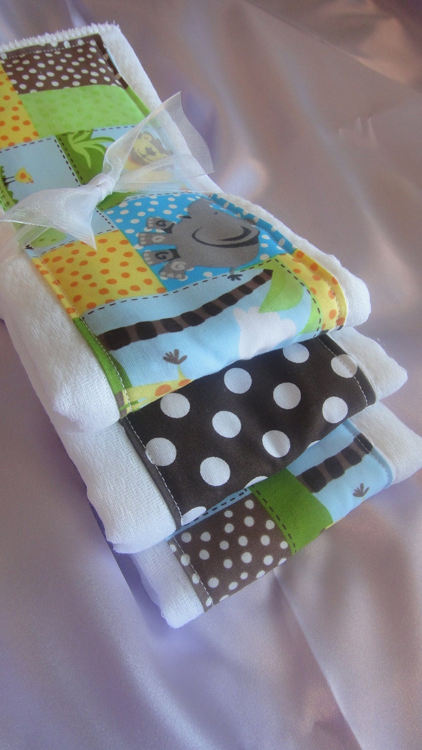 Baby Burp Cloth Set in Jungle and Polka Dot Print