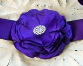 Flower Sash Belt - Violet Purple - Bridal Bridesmaids - Wedding Accessories - Crystal Rhinestone - Pick your colors