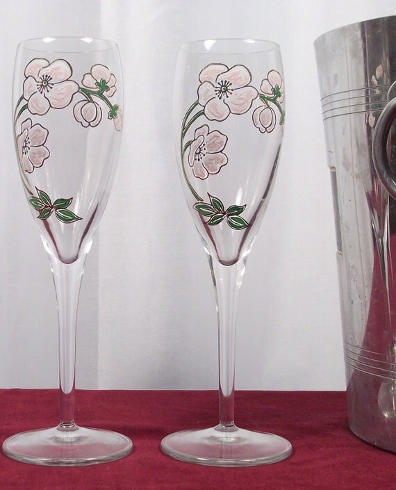 Vintage Perrier Jouet painted champagne flutes by monsieurbrocante