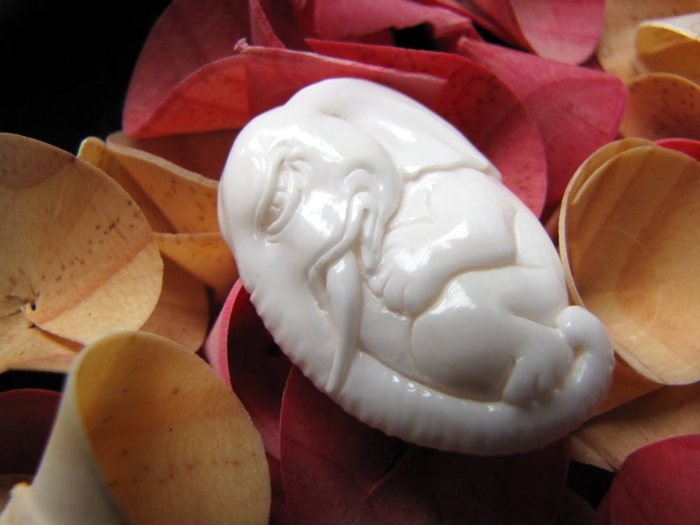 Baby Elephant Carved Bone Cabochon