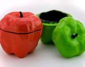Apple box hand painted in acrylic - polymer clay fruit - your choice of any color - granny smith, red delicious, golden - amberhlynn