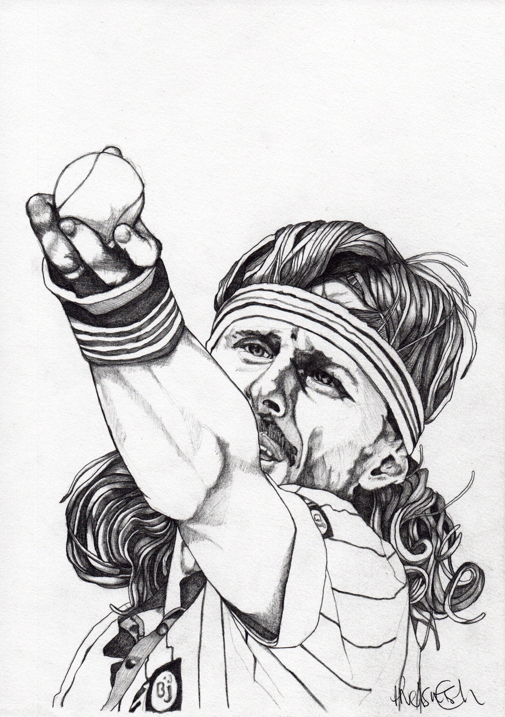 BJORN BORG - ORIGINAL Signed Paul Nelson-Esch - Pencil Drawing Art Illustration