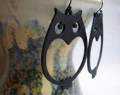 Black Hoot Owl - earrings - FREE Shipping