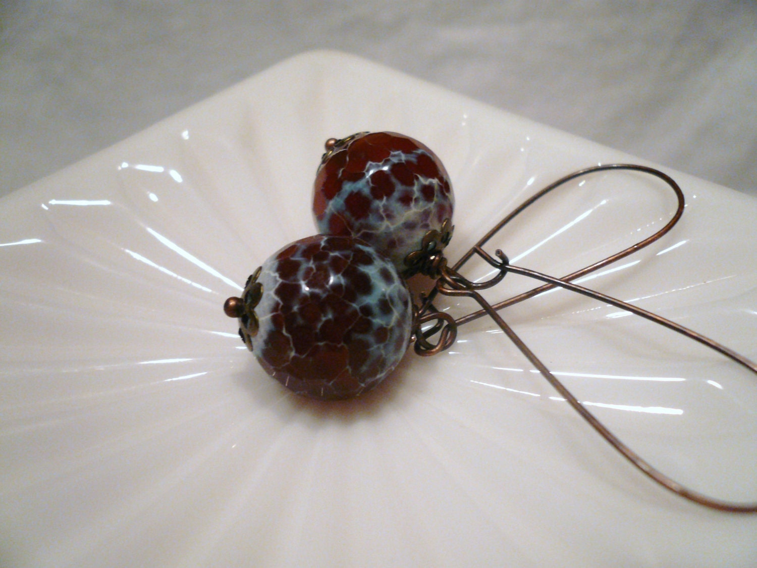 Earth Agate Drops - Antiqued gemstone earrings-  FREE Shipping