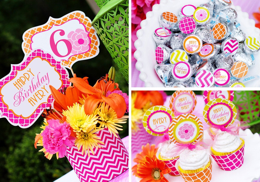Flower Birthday Party Printables Set - Girl Birthday - Spring birthday - Garden Party - Adult- Chevron - Amanda's Parties To Go Il_170x135