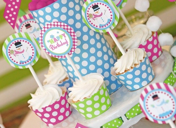 Snowman Party - Winter Onederland Pink Birthday - Winter Wonderland -Printable Party Package by Amanda's Parties To Go Il_570xn