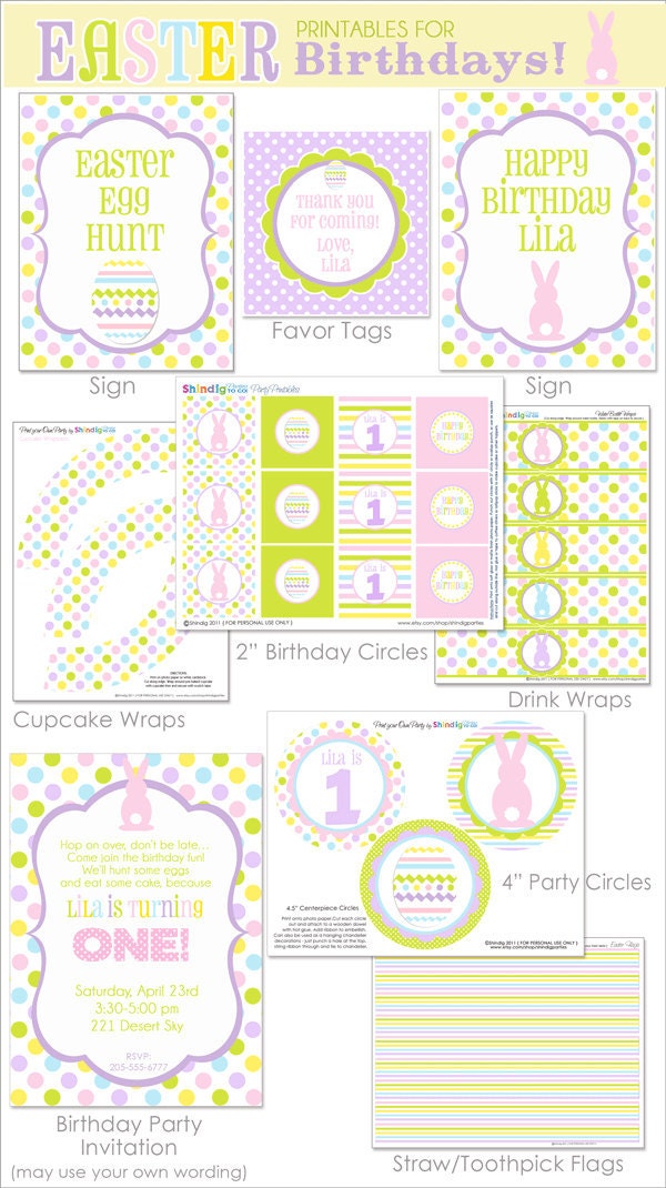 BIRTHDAY Easter Printables - SALE -Easter Party Full Collection including Invitation by Amanda's Parties To Go