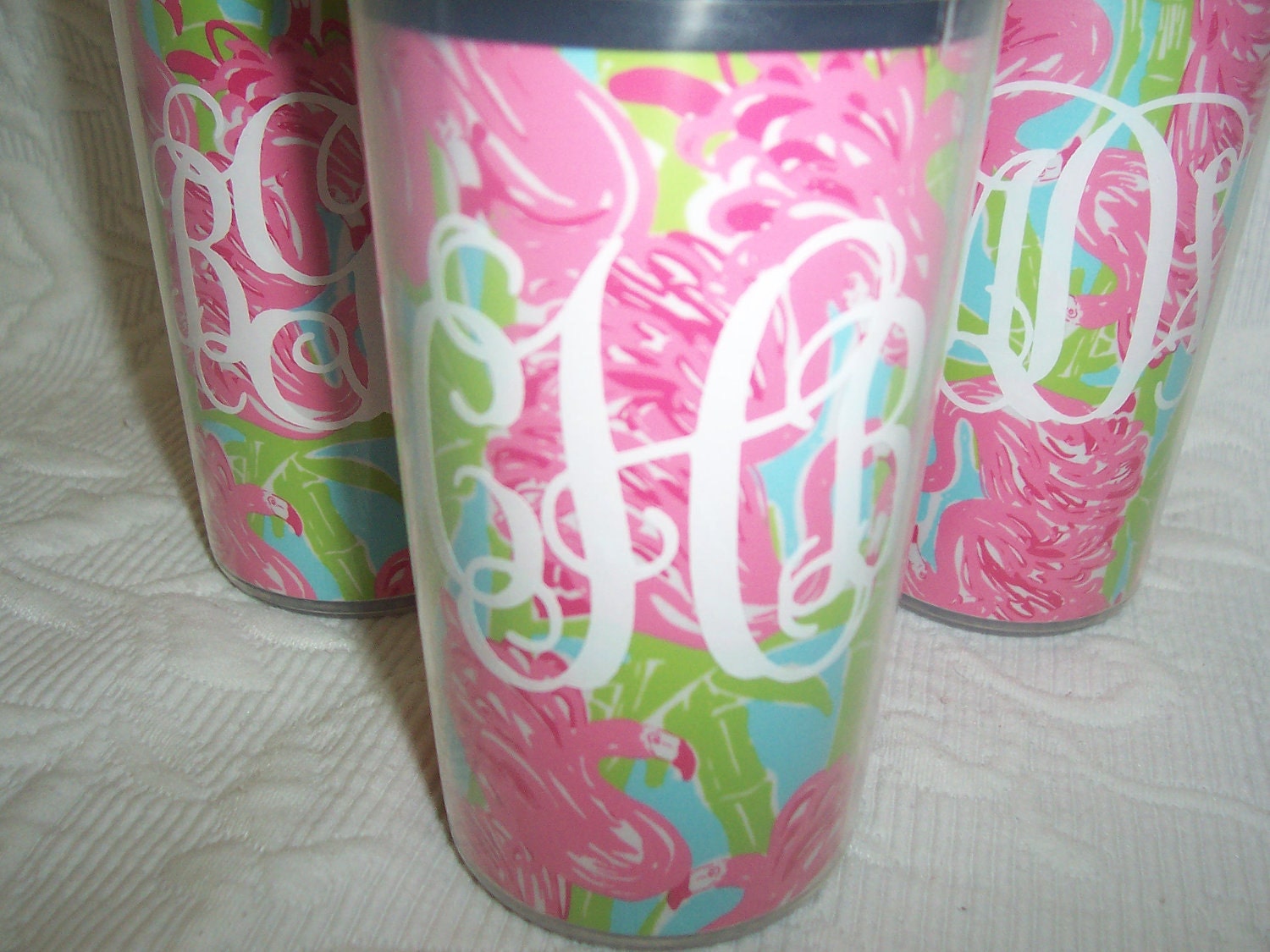 Cute Monogrammed Travel Cup with Lilly Pulitzer Fan Dance