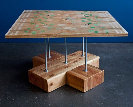 Recycled Industrial Style Table with Hand Painted Graphics