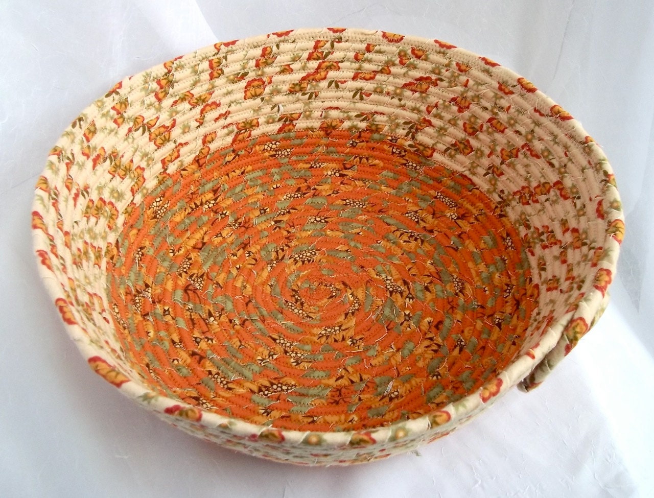 Hazelnut Cat Bed, Handmade Creamy Flannel Basket, Flannel Dog Bed, Beige Fruit Bowl, Centerpiece, hand wrapped and coiled fabric
