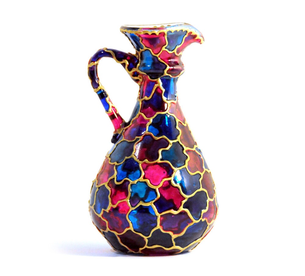 Hand Painted Glass Pitcher Vase