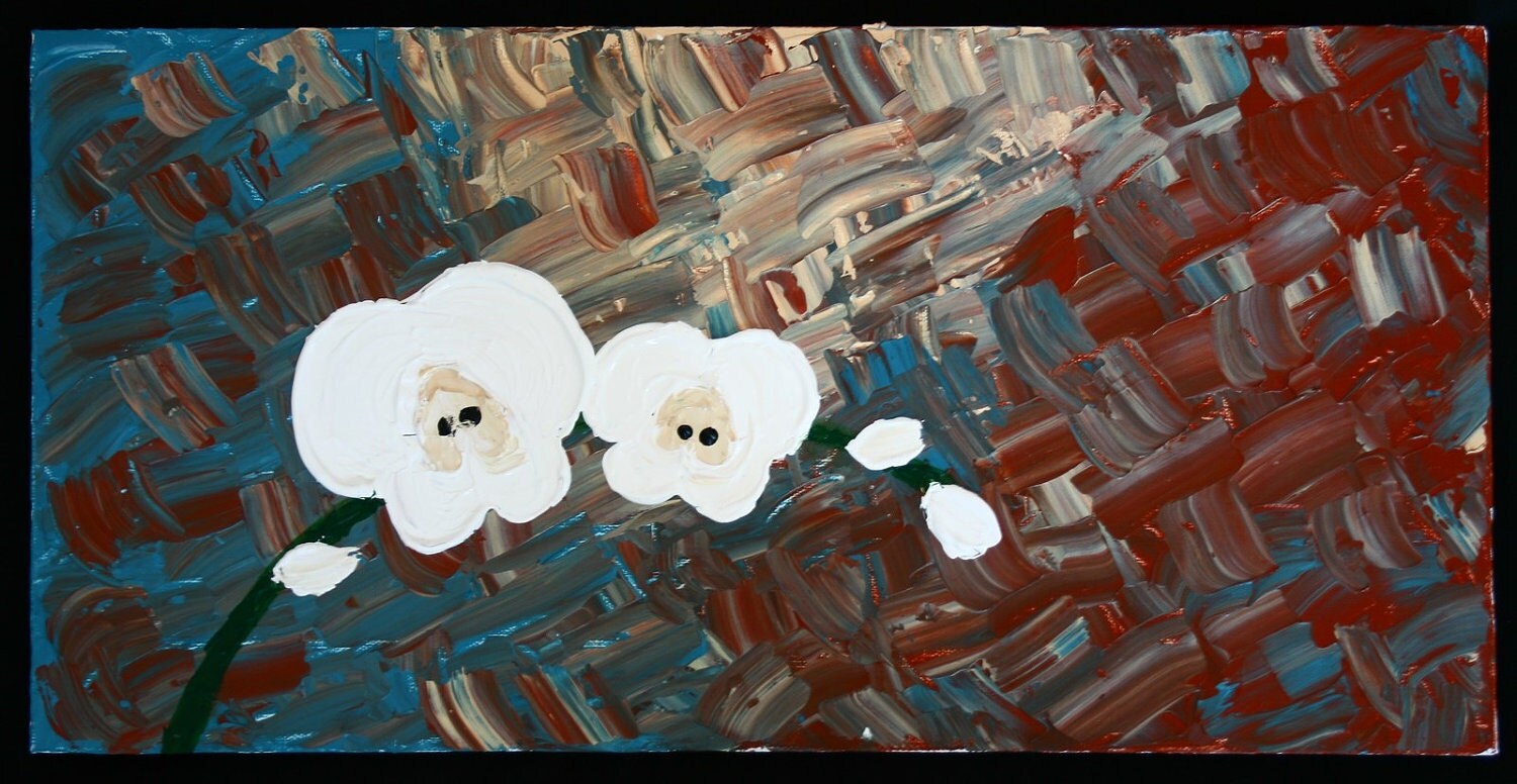 Original Abstract Impasto Orchids Painting 10 x 20