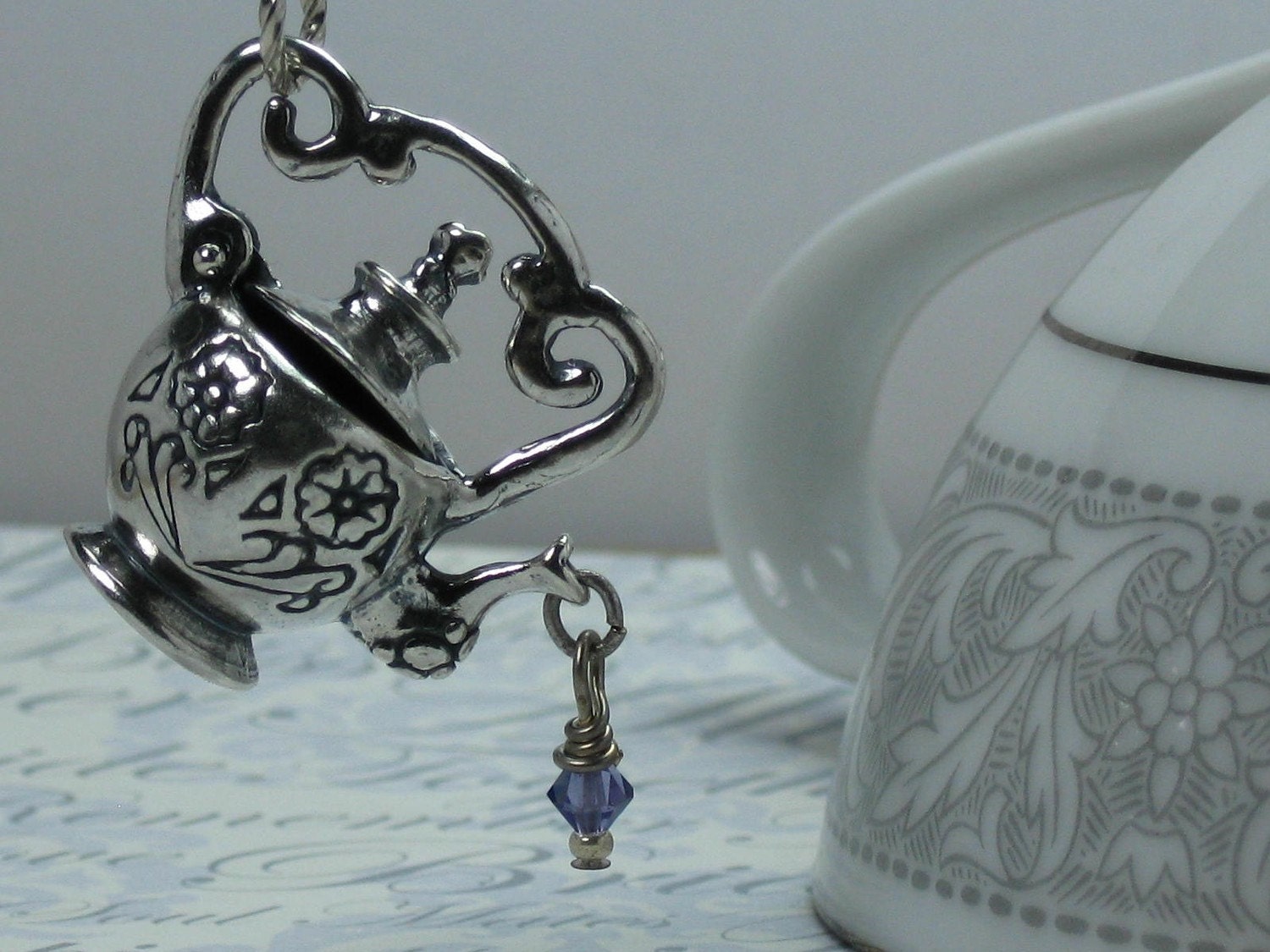 Sterling Silver Asian-Swirl Handcrafted Teapot Charm Pendant
