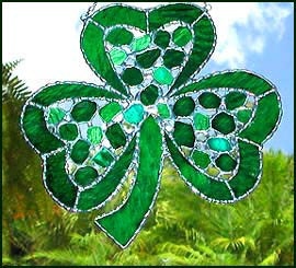 Stained Glass Suncatcher - Green Irish Shamrock Design - 8 1/2" - 9593