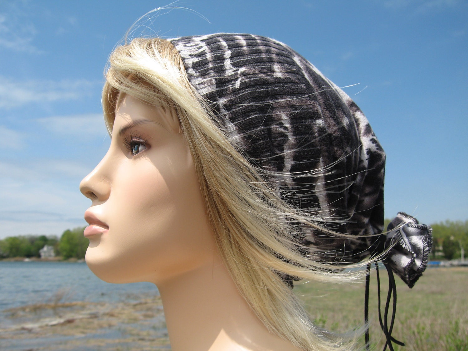Slouchy Beanie knit Hat Animal Print  Black White Zebra Ladies Fashion Style Tam