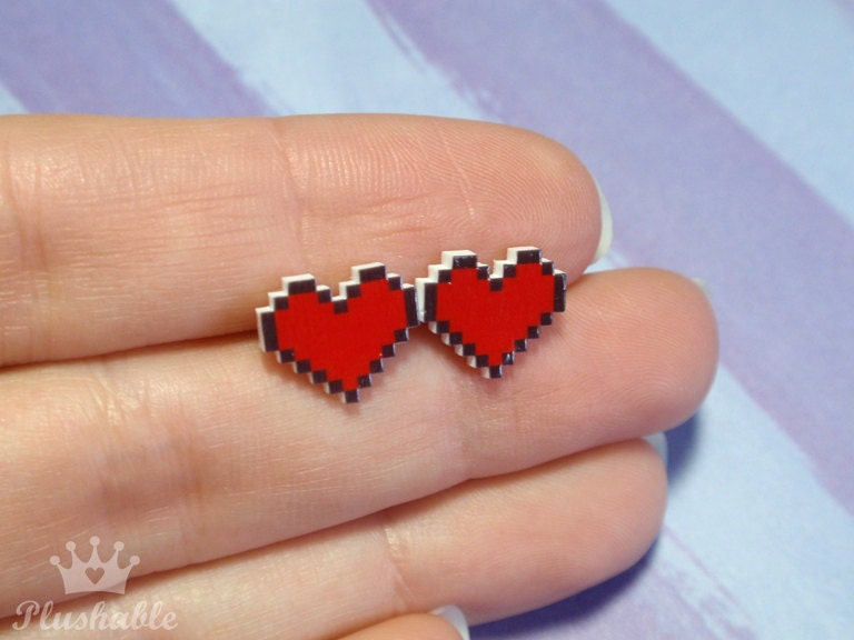 Pixel heart earrings studs Valentines Day