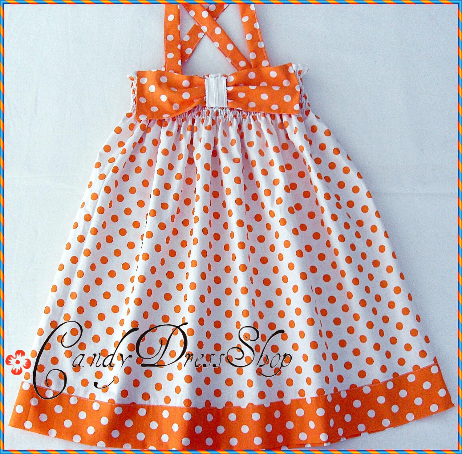 Girls Cute Dress Orange and white polka-dot dress for little girls-Size 4T-5T(Available in size 6 month to 6 years)