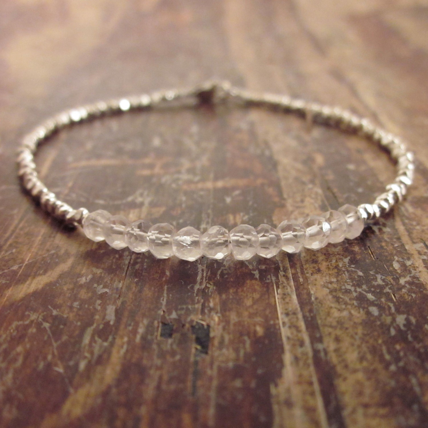 Rose Quartz Bracelet with Karen Hill Tribe Silver Beads, Bridesmaid Gift, Maid of Honor Gift, Wedding Jewelry, Bridal Party Gift
