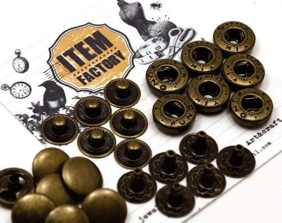 10sets 10mm Cap - S Spring Snap Buttons Fastener Brass Finding (A post-style snap)