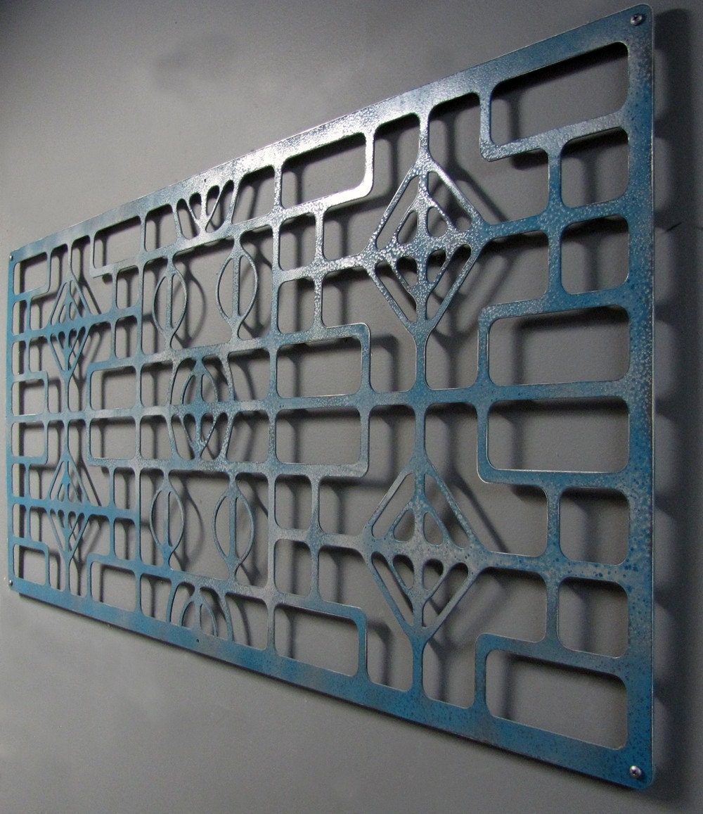 CLEARANCE Oriental Style Window Panel Distressed Metallic Turquoise 23 X 46