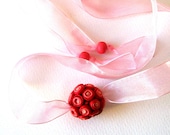 red choker necklace Rosebuds polymer clay necklace wedding bouquet, red pink focal bead necklace spring ooak
