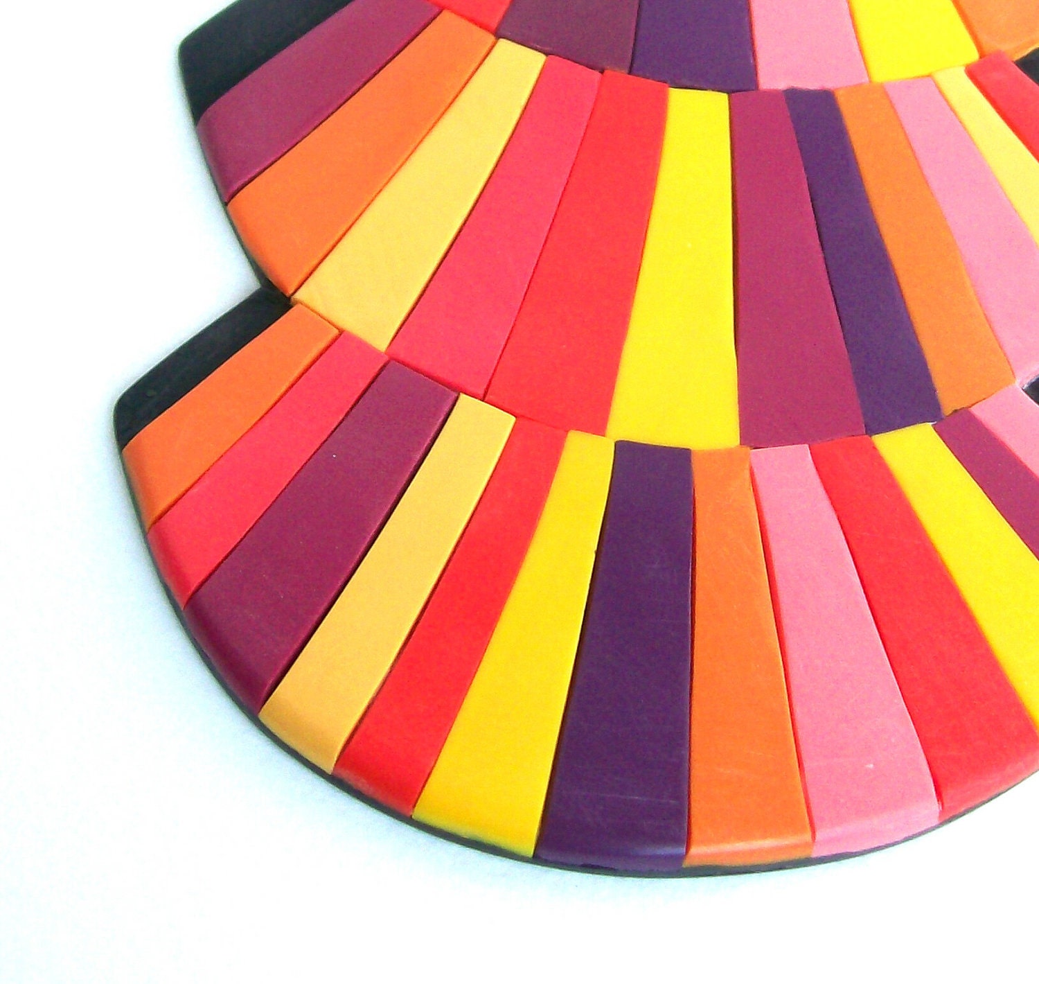 Circus bib statement necklace - bold colorful striped polymer clay necklace in pink, purple, red, orange and yellow hues one-of-a-kind