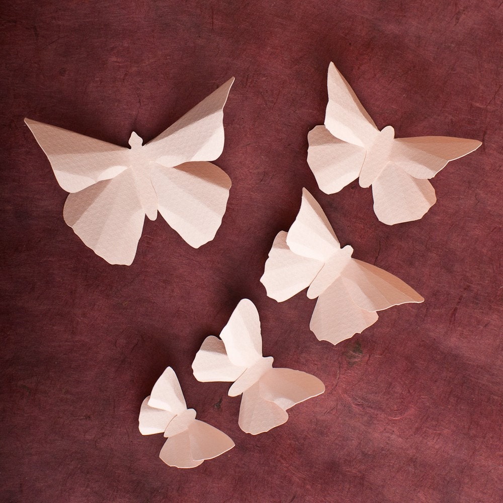 3D Wall Butterflies, 10 Pale Pink Butterfly Silhouettes for Home Art Decor, Nursery, Children's Room