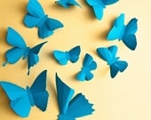 3D Wall Butterflies, 10 Turquoise Blue Butterfly Silhouettes for Girls Room, Nursery, and Home Art Decor