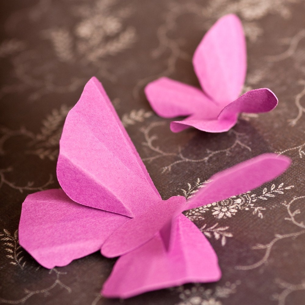 3D Wall Butterflies, 20 Orchid Pink-Purple Paper Butterfly Silhouettes for Home Art Decor, Nursery, Children's Room