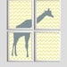 Nursery Boy Art Chevron Yellow Grayl Giraffe set of 4 prints each 8x10